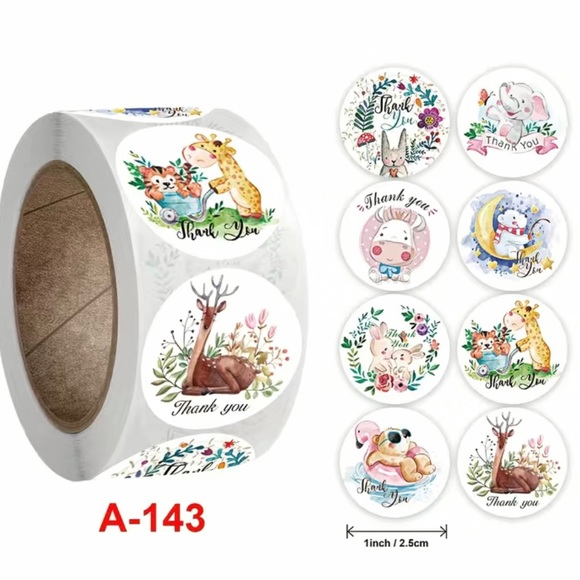 Other - 500 Roll of Cute Animals Thank You Stickers -8 Designs